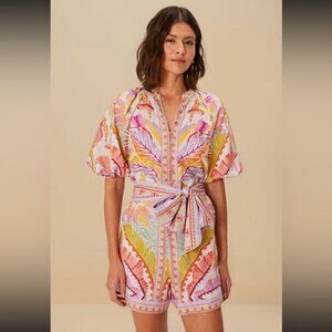 Farm Rio Pearl Jungle Dots Tapestry Lenzing Ecovero Euroflax Romper Size M